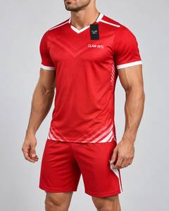 Ensemble de maillot de football rouge pour homme CLAW INTL, col en V, manches courtes, imprimé géométrique, uniforme - Product Image 3