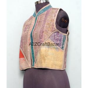 Handmade 100% Pure Cotton Kantha Women's <b>Quilted</b> Breathable Printed Non Woven Floral <b>Pattern</b> Spring/Autumn <b>Jacket</b> Logo Button - Product Image 4
