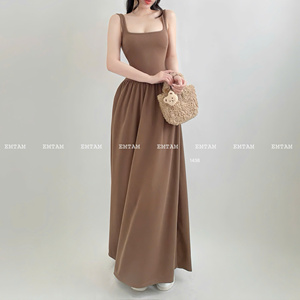 เดรสยาวคอเหลี่ยมผู้หญิง ขายส่ง แบบไม่มีแขน ผ้าริบยืดทรงเอ ET1438 - Product Image 1