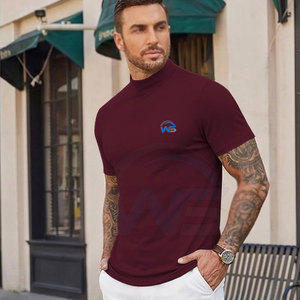 Prix de gros T-shirt homme à col montant en mélange de coton doux à manches courtes, haut décontracté et tendance, coupe confortable, vêtements personnalisés - Product Image 3
