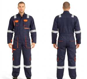 Heavy Duty 260 GSM Poly Cotton Fabric Grey Work Coverall Orange Contrast Panels Custom Logo Durable <b>Workwear</b> - Product Image 3
