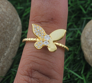 Bague Papillon en Argent Sterling 925 avec Zircon Cubique, Plaqué Or 18K, Sertissage Clos, Bijou Minimaliste pour Femme, Petite Bague, Vente en Gros - Product Image 3