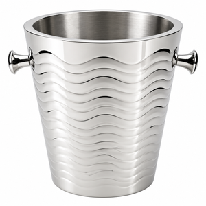 Seau à glace en acier inoxydable à double paroi avec poignées, seau à champagne et refroidisseur à vin à nervures ondulées pour hôtels, bars et événements - Product Image 1