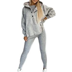 Women's 100% Cotton Streetwear Set Long Sleeve Hooded Sweatshirt <b>Pants</b> <b>Suit</b> with Solid Pattern Velvet Active Two Piece Tracksuit - Product Image 3