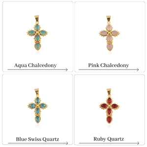 Colgante de Cruz Inspirado en la Cruz de Cristo con Gema de Cuarzo Rubí, Chapado en Oro de 18K, Cruz Sólida Ortodoxa, Amuleto de Joyería para Niños - Product Image 6