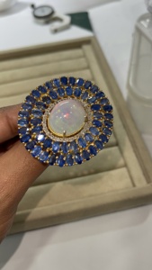 Natural <b>Opal</b> Kyanite & Diamond Cocktail <b>Ring</b> 925 Sterling <b>Silver</b> Jewelry, Wedding Anniversary Gift - Product Image 3