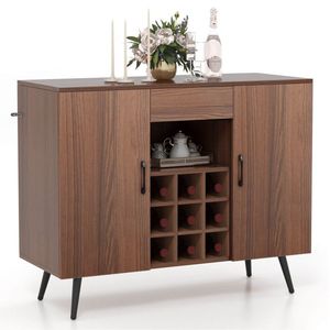 Mid-century Modern 9-Bottle Wine Rack <b>Server</b> Cabinet Sideboard <b>Buffet</b> with Stylish Design - Product Image 1