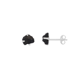 925 <b>Silver</b> Natural Black Tourmaline Rough Butterfly Lock <b>Stud</b> <b>Earrings</b> Fashion Trendy Dainty Prong Setting Pack of 4 Pairs - Product Image 2