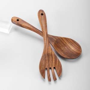 Juego de cucharas de cocina de madera rústica con espátula, cuchara para sopas, volteador y cuchara para mezclar para la preparación de alimentos. - Product Image 2