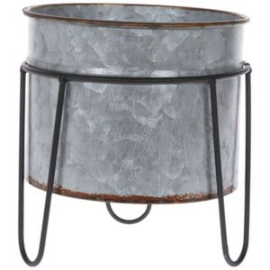 Juego de 2 Macetas de Metal Galvanizado con Soportes de Hierro, Macetas Redondas Estilo Rústico para Decoración de Interiores, Exteriores, Balcón y Jardín - Product Image 5