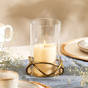 Valar Glass <b>Hurricane</b> tealight <b>Candle</b> Holders with Metal Stand Gold Brass <b>Candle</b> Stand With Geometric Design Heat Resistant - Product Image 6