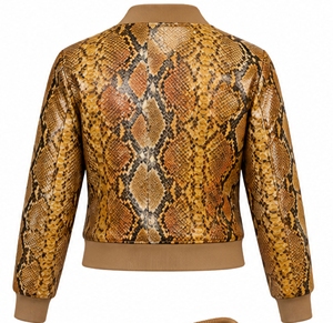 Chaqueta Bomber con Estampado de Serpiente para Mujer, Cuello Alto, Cierre de Cremallera, Chaqueta Corta de Otoño - Product Image 2