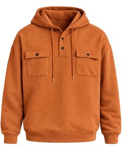 Sudadera con Capucha para Hombre Color Naranja Quemado, con Cierre de Botones, Bolsillos Dobles en el Pecho, Estilo Casual Urbano, Fabricante de Sudaderas con Capucha - Product Image 1