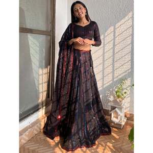 Festival Wear Plus Size Black <b>Sequins</b> Georgette Lehenga Choli - Product Image 1