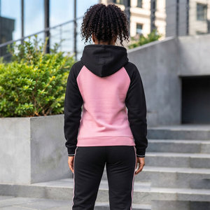 Two Tone Pink <b>Black</b> Pullover Boxy Fit Hoodie Heavyweight Cotton <b>Fleece</b> Fabric College University Casual Wear Wholesale Hoodie - Product Image 2