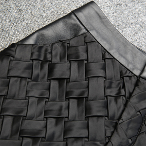High Waist Woven Leather Shorts Unisex Moto Biker Style Button Fly Black Geometric Pattern Short Shorts - Product Image 4