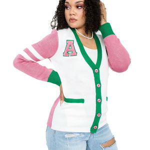 SEEBI Women's Knitted <b>Cardigan</b> Sweater V-Neck Long Sleeve Contrast Color Preppy Style Alphabet Button Closure 100% - Product Image 1