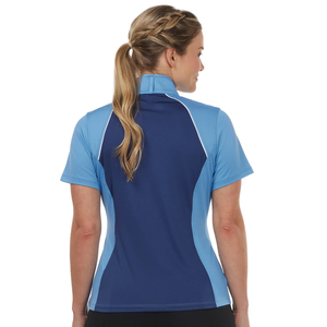 T-shirt court côtelé pour femme avec demi-fermeture éclair, col montant et manches courtes, personnalisable avec logo, idéal pour le sport et le fitness, qualité supérieure - Product Image 2