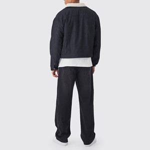 Chaqueta de Mezclilla Casual de Calidad para Hombre, Bordada, Cortavientos, Oversize, con Hombros Caídos, Negra Desgastada, 100% Algodón, Invierno - Product Image 5