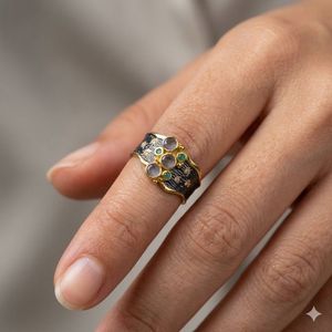 Wedding Wear 925 Sterling Silver Gold Plated Jewelry <b>Labradorite</b> Eaerald White Topaz Gemstone Women Wear <b>Ring</b> - Product Image 6