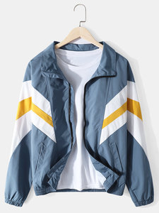 Veste de sport unisexe style racer, design color block, fermeture éclair, col rabattable, polyester respirant, idéale pour le printemps - Product Image 1