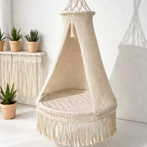 Silla Colgante de Macramé Hecha a Mano |   Silla Columpio Estilo Boho |   Asiento de Hamaca de Cuerda de Algodón |   Decoración para Playa y Jardín |   Silla de Relajación para Interiores y Exteriores - Product Image 1