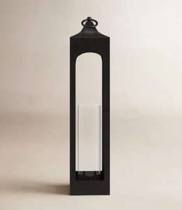Wholesale Black Metal Tall Candle Holder Arch Design <b>Hurricane</b> Lamp Glass Cylinder Insert Floor Decorative <b>Lantern</b> Home Decor - Product Image 2