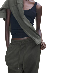 Pantalones de chándal personalizados con logo para mujer, joggers lisos de forro polar, joggers holgados de cintura alta para mujer - Product Image 4