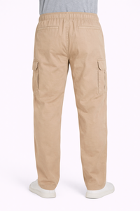 <b>Men</b>’s Khaki Cargo Pants <b>with</b> <b>Elastic</b> Drawstring <b>Waist</b> – Relaxed Fit Casual Utility <b>Trousers</b> <b>with</b> Side Flap Pockets, Lightweight - Product Image 3