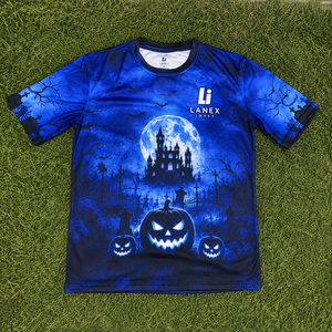 Men's Halloween T Shirt Custom 3D Digital Print Pumpkin Haunted Castle Bat Pattern Black Blue Short Sleeve Casual Shirt Apparel - Product Image 6