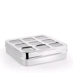 Steel Spice <b>Box</b> With Spoon Mirror Polished Square With Transparent Lid 9 Compartment <b>Herb</b> Storage Organizer - Product Image 1