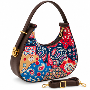 Women's Fashion Bohemian Printed Hobo Bag Multicolor Cotton Fabric <b>Water</b> Resistant Adjustable Strap Zipper Closure Golden - Product Image 1