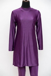 Unisex Solid Purple Long Sleeve Modest Swimwear Tunic Top Full Length Leggings UPF50+ Breathable Lightweight Polyester/Nylon All - Product Image 1