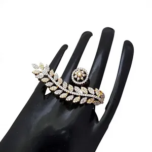 Trendy <b>Gold</b> Plated Cocktail <b>Ring</b> for Women Leaf Design with Sparkling <b>Zirconia</b> Main Stone Women Party Wear Jewelry - Product Image 2