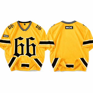 Jersey de Fútbol Americano al Por Mayor con Cuello en V, Poliéster, Diseño de Logotipo de Equipo Personalizado, Uniforme con Manga a Rayas, Fabricante OEM al Por Mayor - Product Image 1