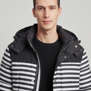 <b>Men's</b> Premium Hooded Padded Long <b>Jacket</b> Custom Stripe Line Padded Puffer Long Coat <b>Men</b> Winter <b>Warm</b> Up Down Padded Long <b>Jackets</b> - Product Image 4