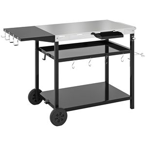 Carrello da portata per barbecue in acciaio inossidabile con ganci per piano di lavoro e vano portaoggetti - Product Image 1