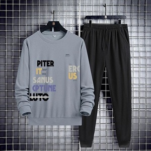 Survêtements d'hiver en coton personnalisés pour hommes, ensemble 2 pièces avec pantalon évasé et sweat à capuche, motif lettres, design 2-en-1 - Product Image 6