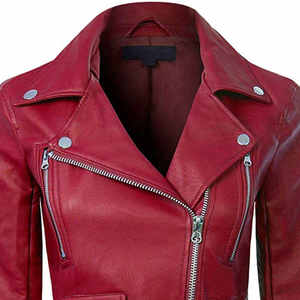 Chaqueta de cuero de cuello alto con cremallera y bolsillos, color rojo oscuro, a la moda, para mujer, al por mayor - Product Image 6