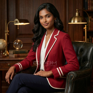 Blazer Rojo Delta para Mujer de Cosh International Greek Apparel, Prenda Exterior Transpirable y Elegante con un Solo Botón, Cuello en V y Color en Contraste - Product Image 3