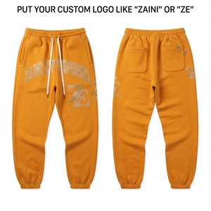 Pantalon de jogging unisexe en molleton 100 % coton de qualité supérieure, écologique, style vintage, 320 GSM, jaune moutarde, avec revers élastiques - Product Image 1