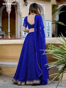 Lehenga Choli Dupatta de qualité supérieure, élégant, en georgette douce avec dentelle Zari et Cording, imprimé Leheriya, fournisseur indien - Product Image 3