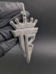 Pendentif personnalisé en moissanite avec initiales couronne et lettre T B, style hip-hop, pour fêtes, en argent 925, bijoux fins, pendentifs et breloques - Product Image 3