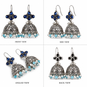 Pendientes Colgantes Jhumka Indios Clásicos de Plata Oxidada al por Mayor con Zafiro y Calcedonia, Joyería Boho para Mujer, Directo de Fábrica - Product Image 1