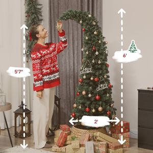 Albero di Natale Artificiale Slim da 180 cm, Stile Abete di Montagna, con Punta Curva e 200 LED, Base in Metallo Verde, Decorato - Product Image 3