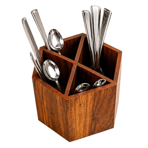 Porte-couverts en bois moderne à 3 compartiments pour table à manger, organiseur de couverts et ustensiles de cuisine, style rustique farmhouse - Product Image 5