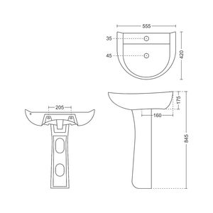 Innovador lavabo de cerámica con pedestal para lavandería, 555x420x845mm, lavabo de porcelana para baño, lavabo para lavar ropa, conjunto Slivot - Product Image 5
