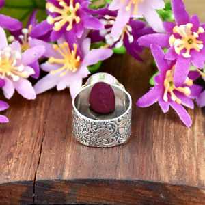 Bague en argent sterling 925 avec pierre précieuse rubis indien naturel de forme ovale, large bande, jolie bague bohème pour femme - Product Image 6
