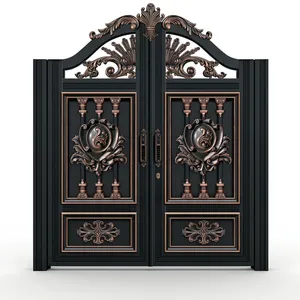 Portail de villa traditionnel en fer forgé avec finition en cuivre ornée, ouverture manuelle, porte extérieure, design antivol - Product Image 5
