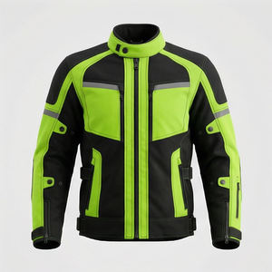 Chaqueta de Motociclista de Cuero Verde y Negra de Alta Visibilidad, Chaqueta Protectora para Motociclismo y Carreras para Hombres y Mujeres, con Armadura CE - Product Image 4